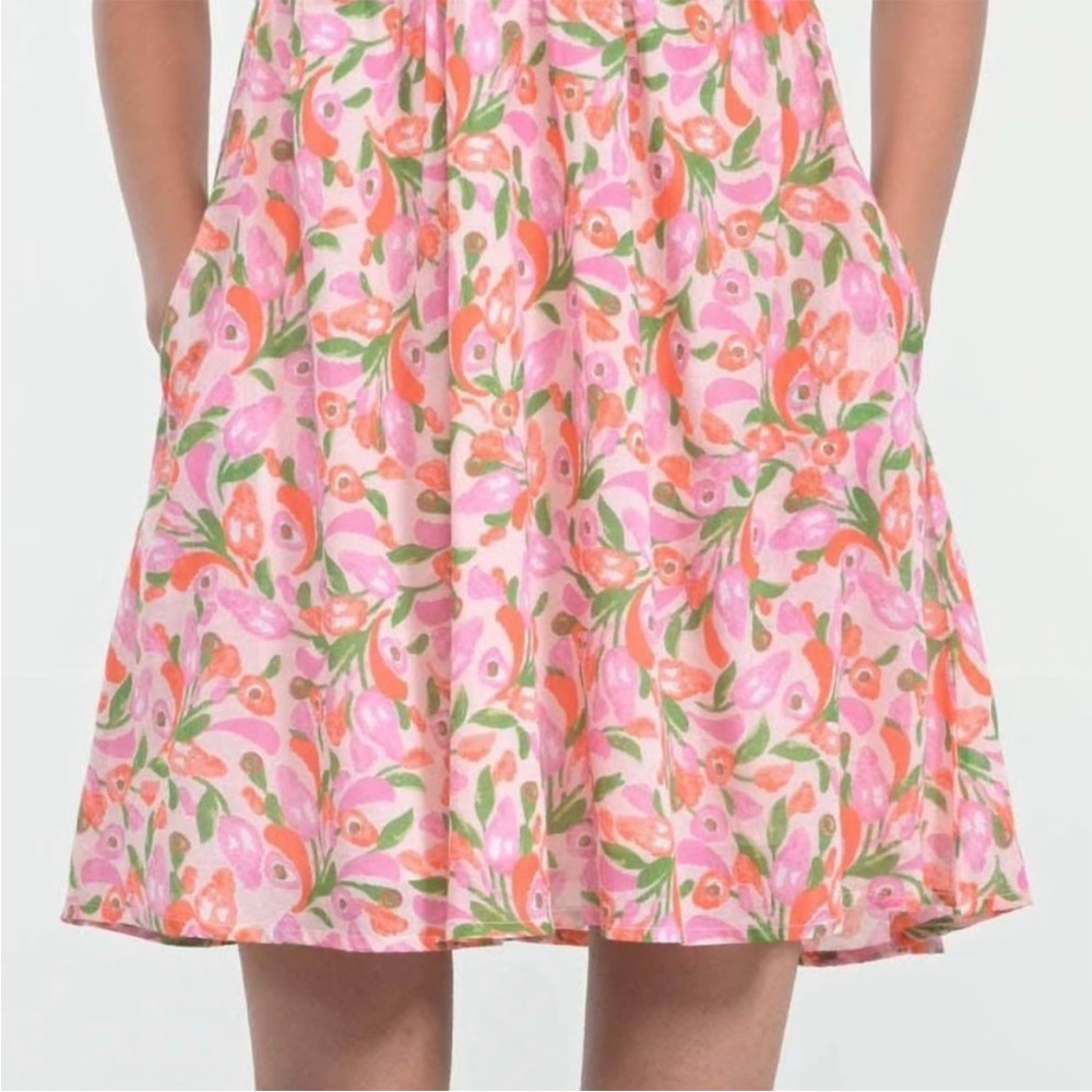 Banjanan Pink Green Floral Ellian Dress Flutter Cap Sleeve Size Small - Picture 6 of 12